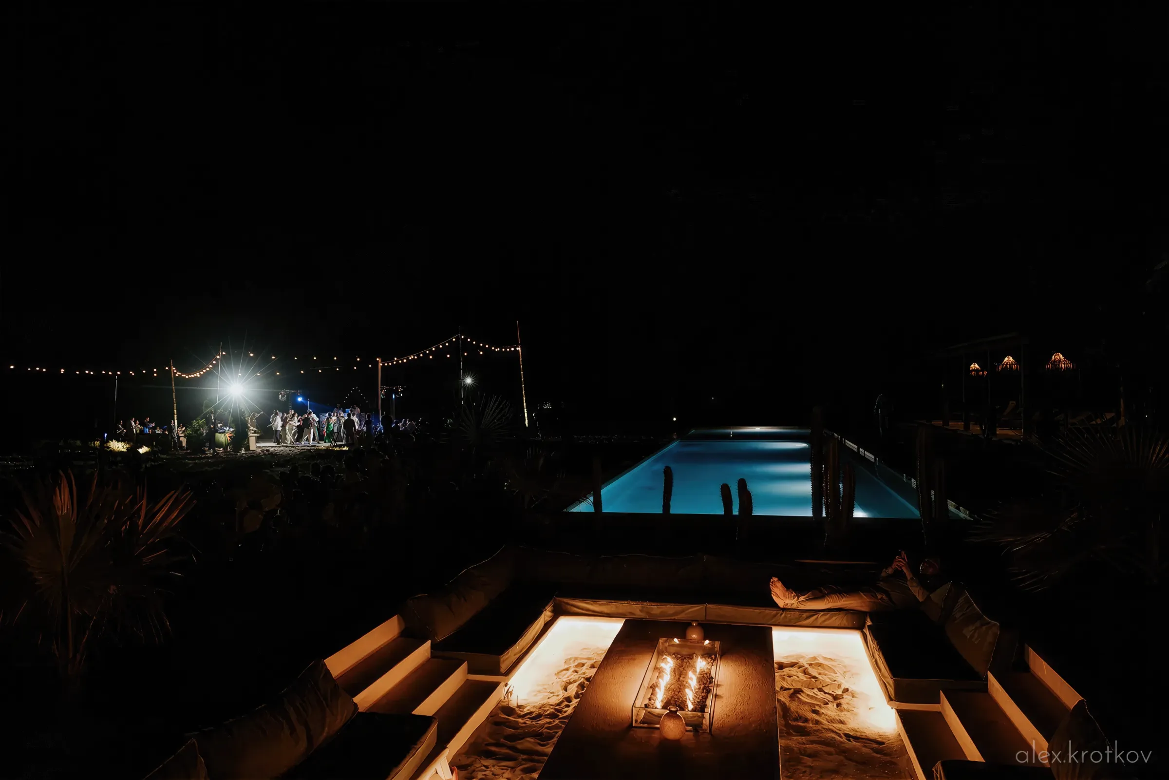 lighted pool in the night